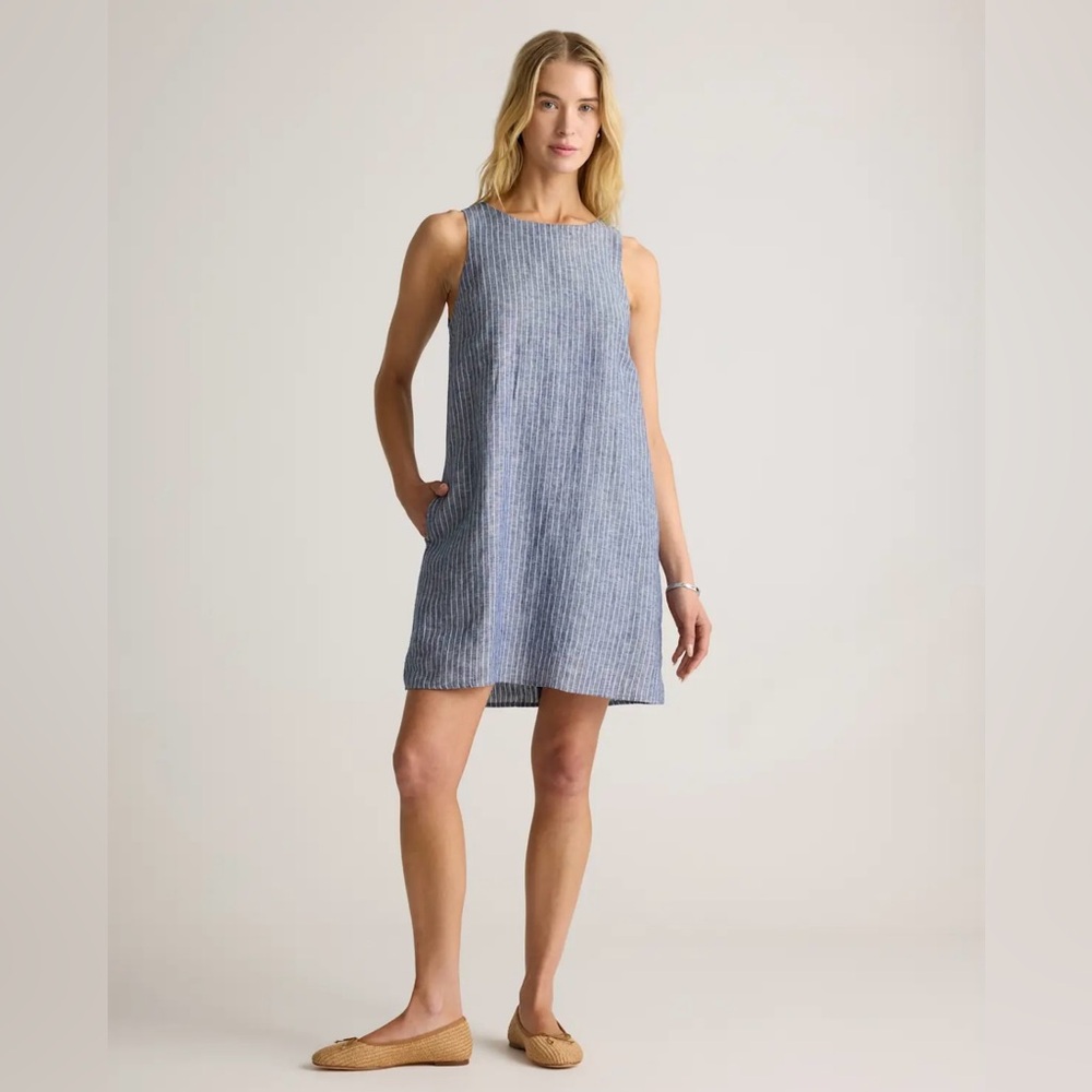 Quince Blue Striped Sleeveless Dress